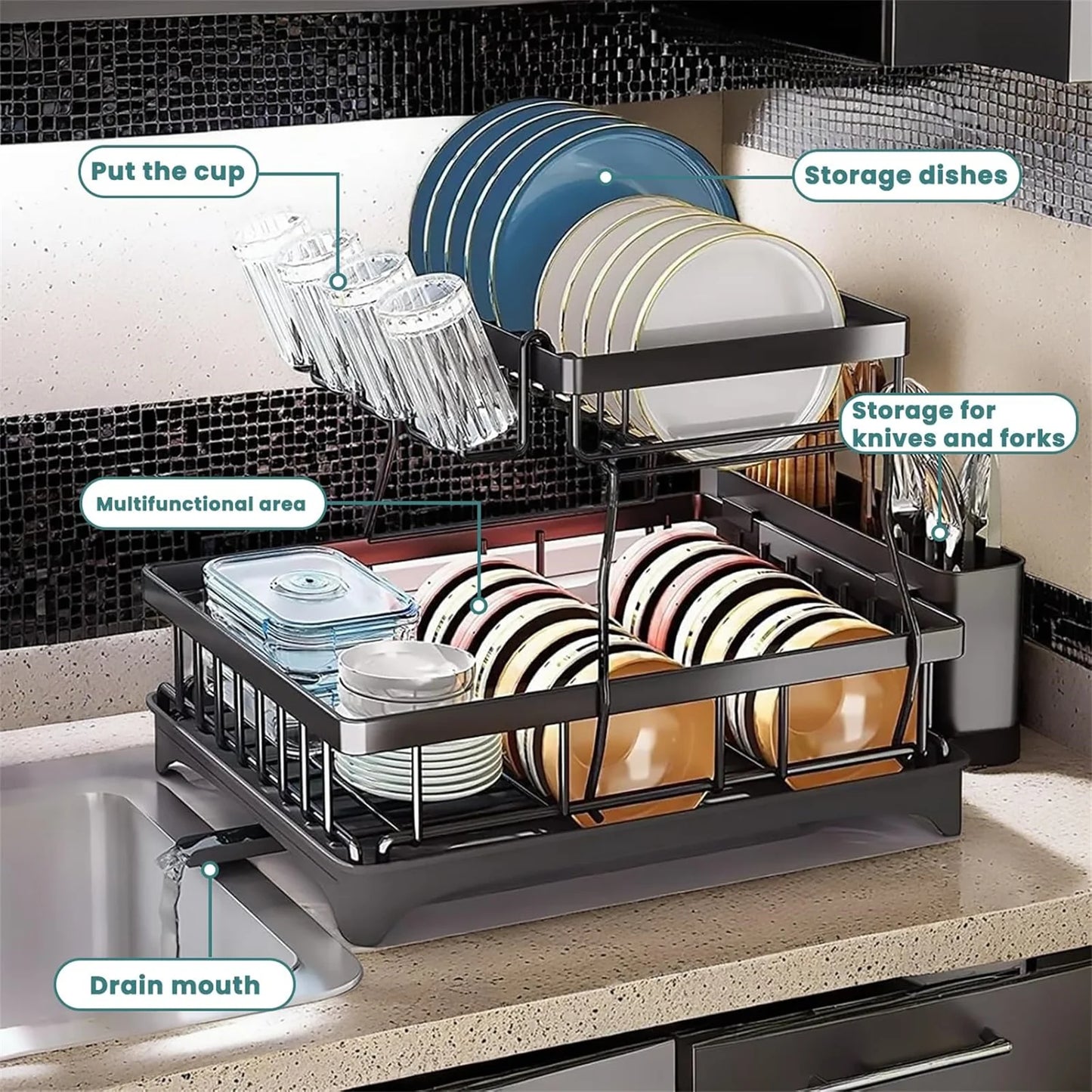 Hign Concerned Two Tier Stainless Steel Dish Drying Rack