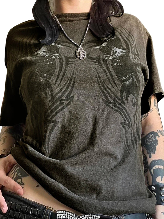 Hirigin Women Gothic Tops Printed Casual Short Sleeve Tee