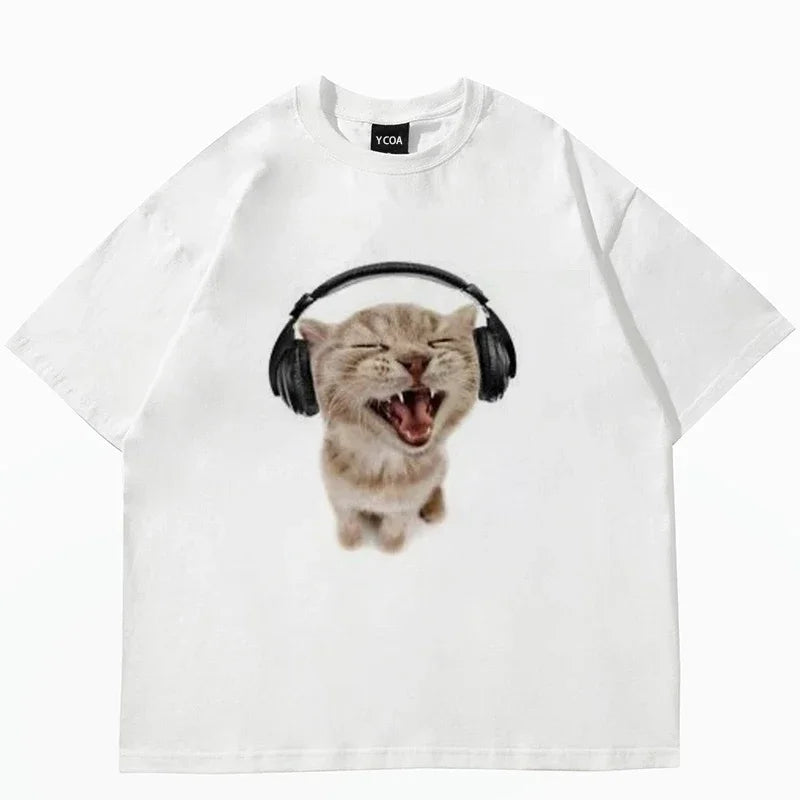 Harajuku Cat Print T Shirt Women Street Style Y2K Fashion