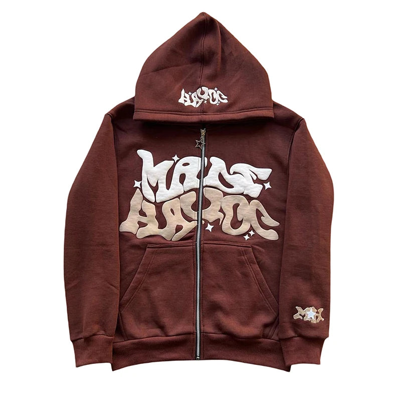 Hirigin Hooded Zip Front Sweatshirt With Pockets