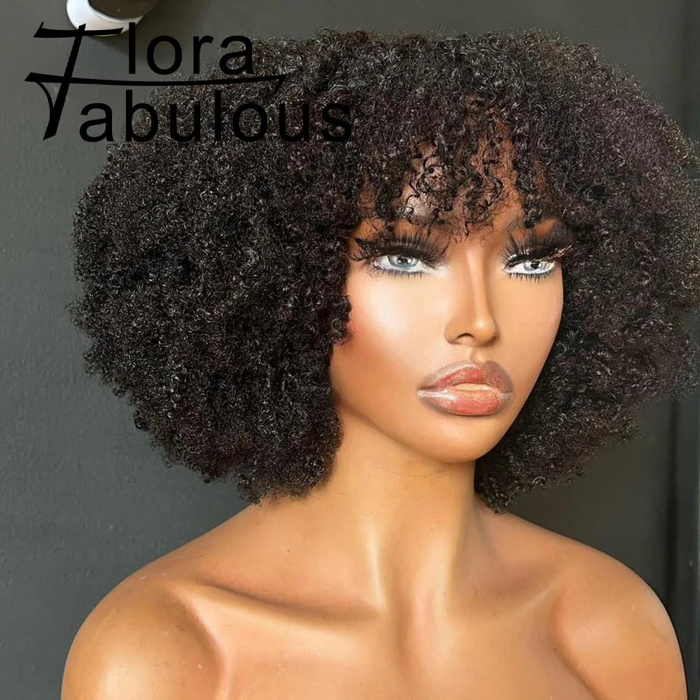 GrandAvenueStore Afro Kinky Curly Short Wig With Bangs