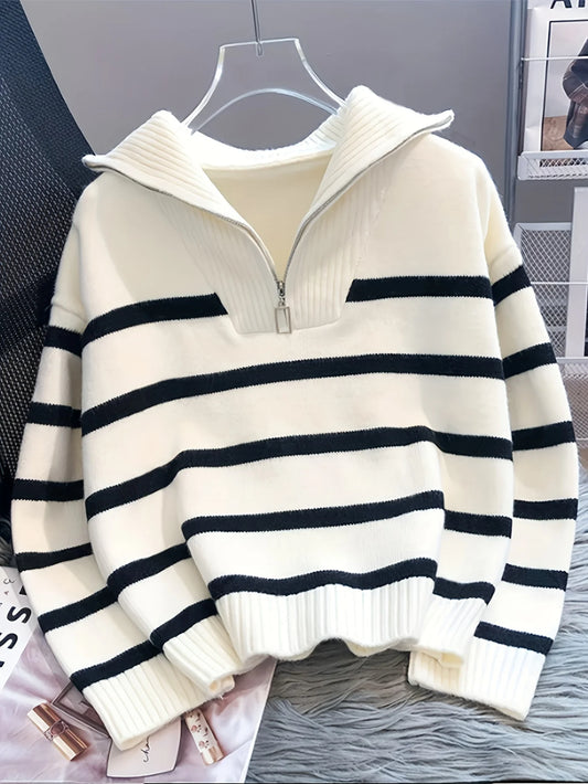 CakuloCN Striped Thickened Zipper Pullover Sweater