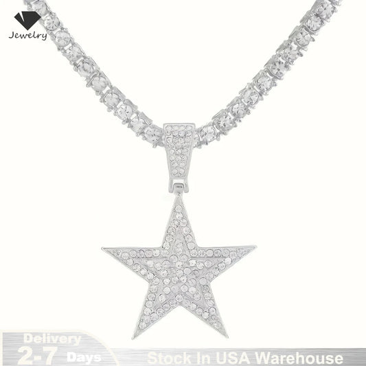 GrandAvenueStore Rhinestone Star Necklace Tennis Chain
