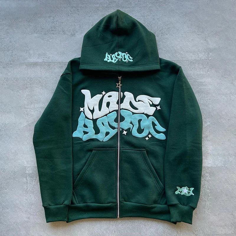 Hirigin Hooded Zip Front Sweatshirt With Pockets