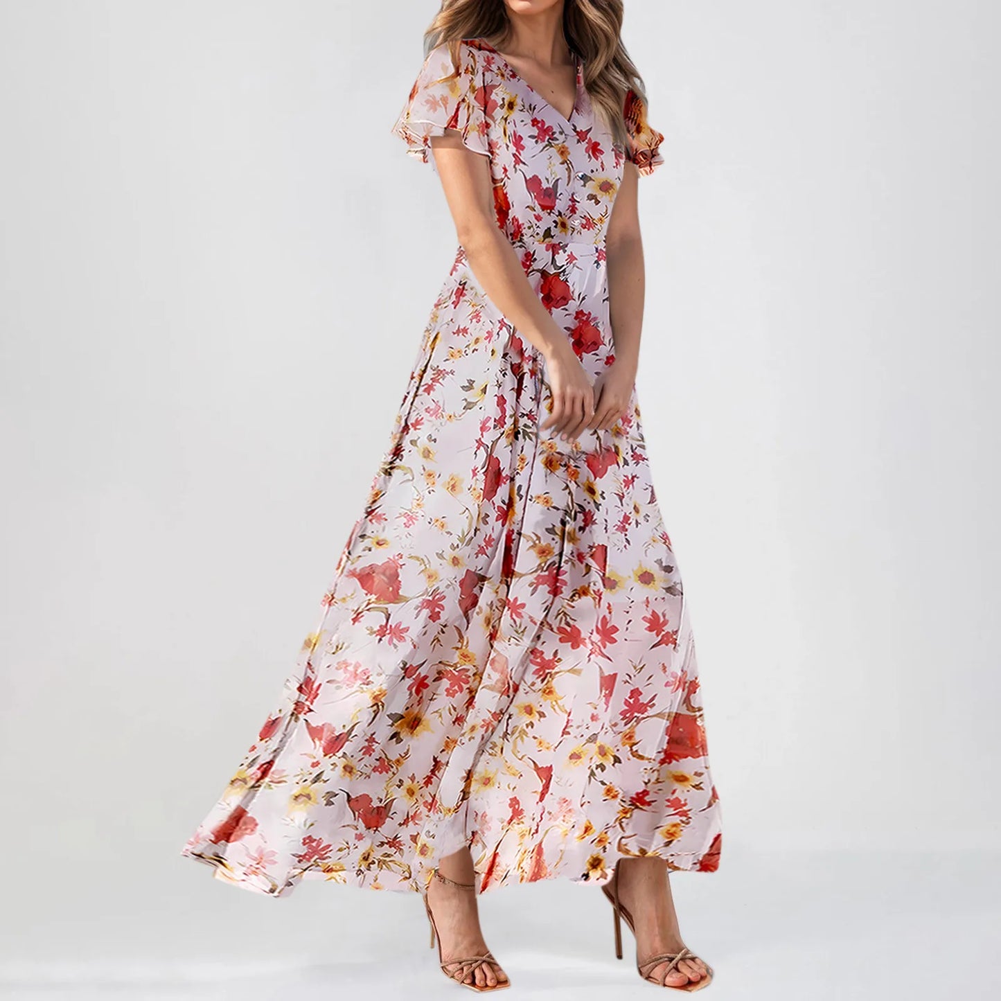 Closure Luxurious FloralPatterned Maxi Dress For Women Elegantly Evening Celebrations
