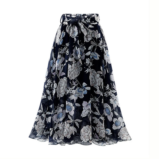 Floral Print Midi A Line Chiffon Skirt For Women Beach