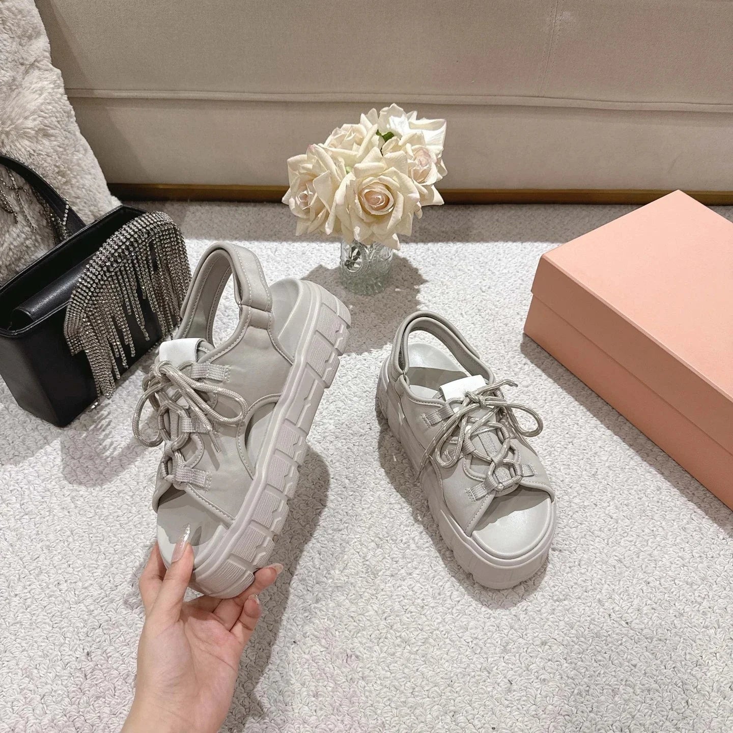 Guansiyao Women's Genuine Leather Sandals Platform Heels