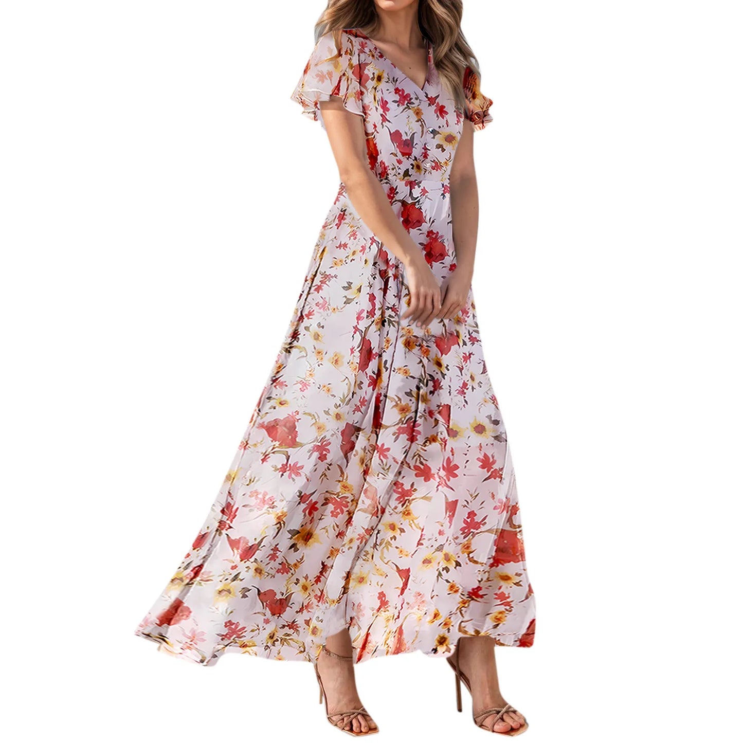 Closure Luxurious FloralPatterned Maxi Dress For Women Elegantly Evening Celebrations