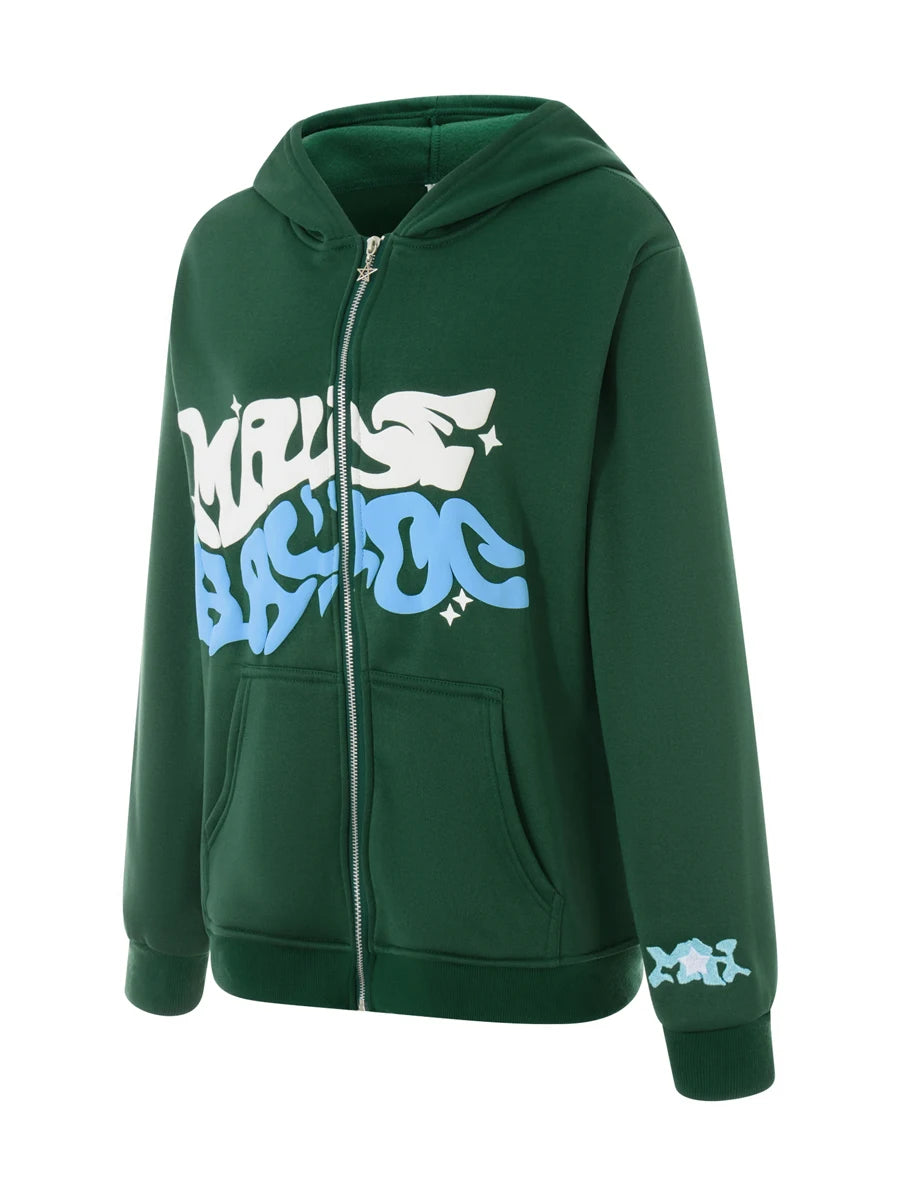 Hirigin Hooded Zip Front Sweatshirt With Pockets