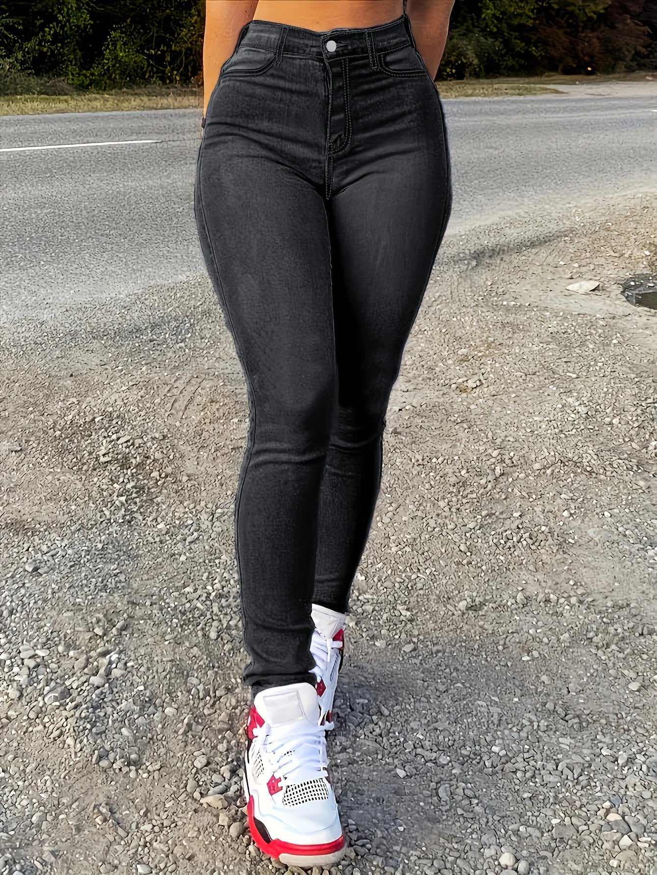 Women Slim Jeans Pencil Pants Zipper Button Ankle Denim