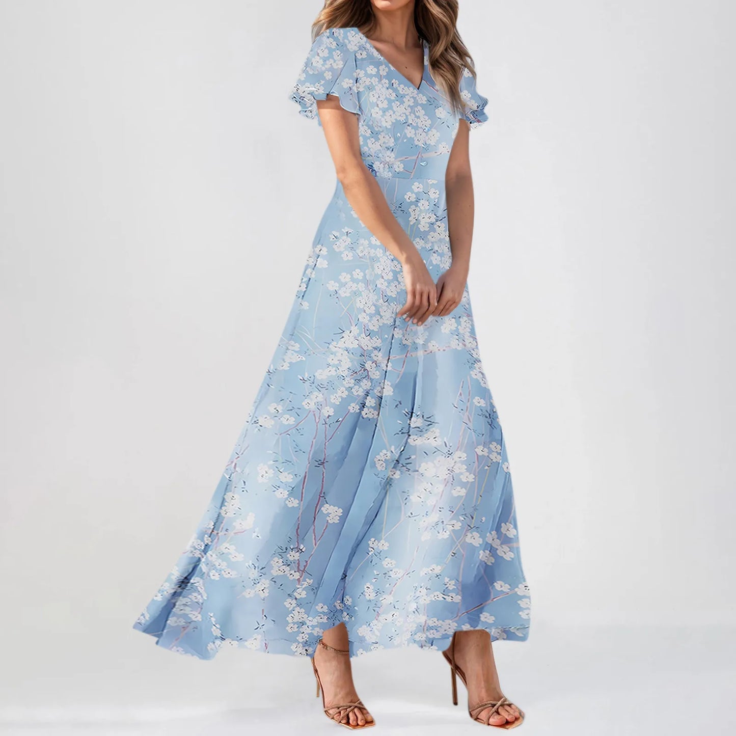 Closure Luxurious FloralPatterned Maxi Dress For Women Elegantly Evening Celebrations