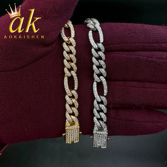 Aokaishen Iced Out Figaro Bracelet Plated Jewelry Official