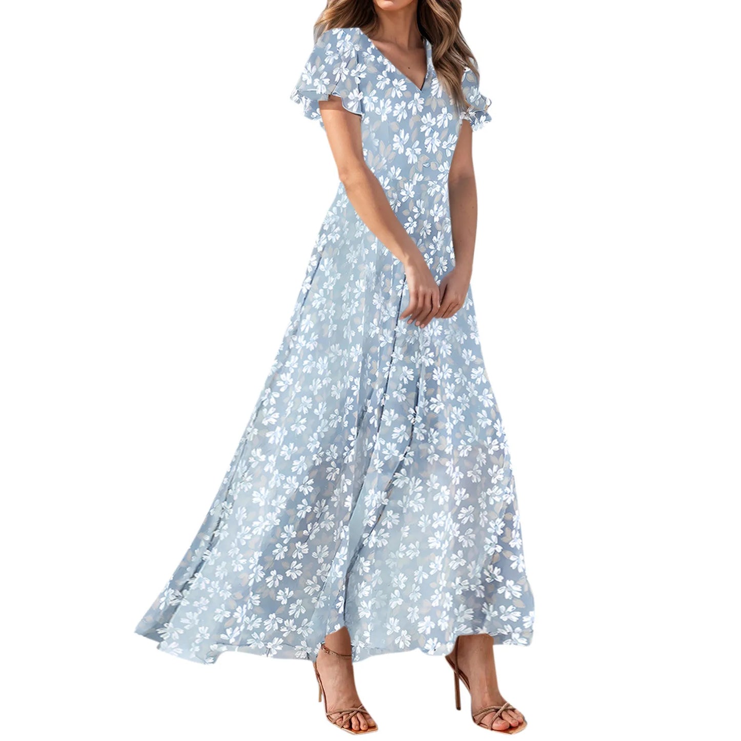 Closure Luxurious FloralPatterned Maxi Dress For Women Elegantly Evening Celebrations