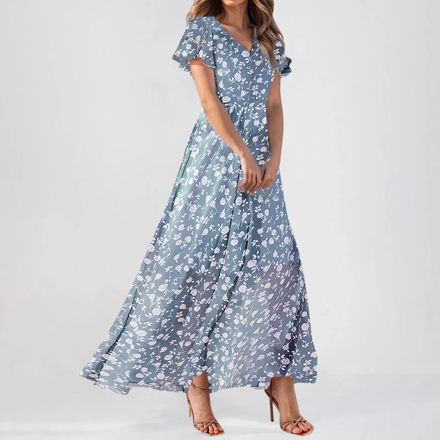Closure Luxurious FloralPatterned Maxi Dress For Women Elegantly Evening Celebrations