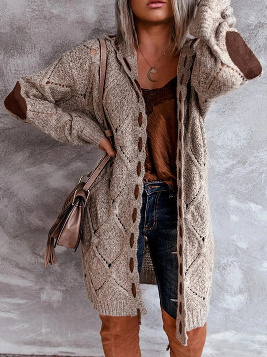 CN Jiangxi Hooded Cardigan Mid Length Knit Sweater Coat