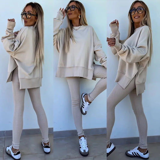 SCACTOCN Women Spring Autumn Sports Hoodie Two Piece Set
