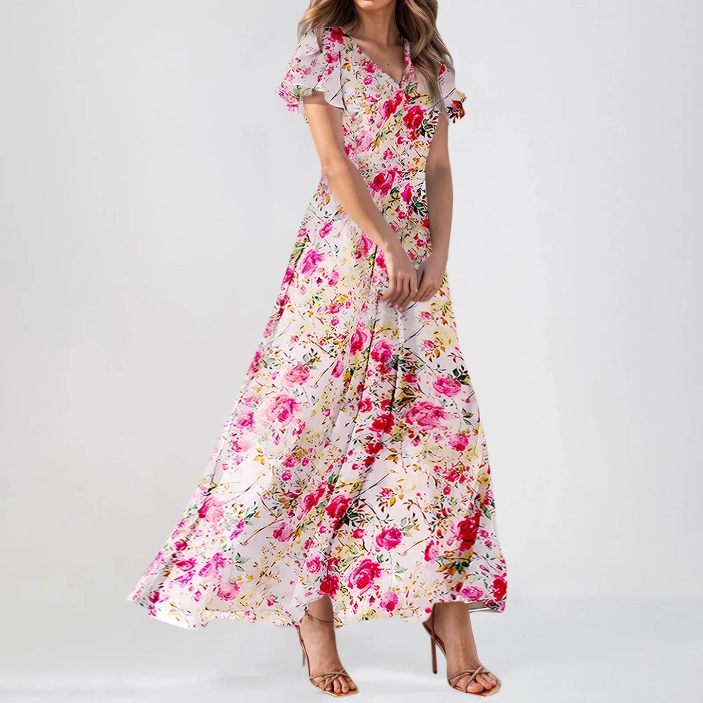 Closure Luxurious FloralPatterned Maxi Dress For Women Elegantly Evening Celebrations