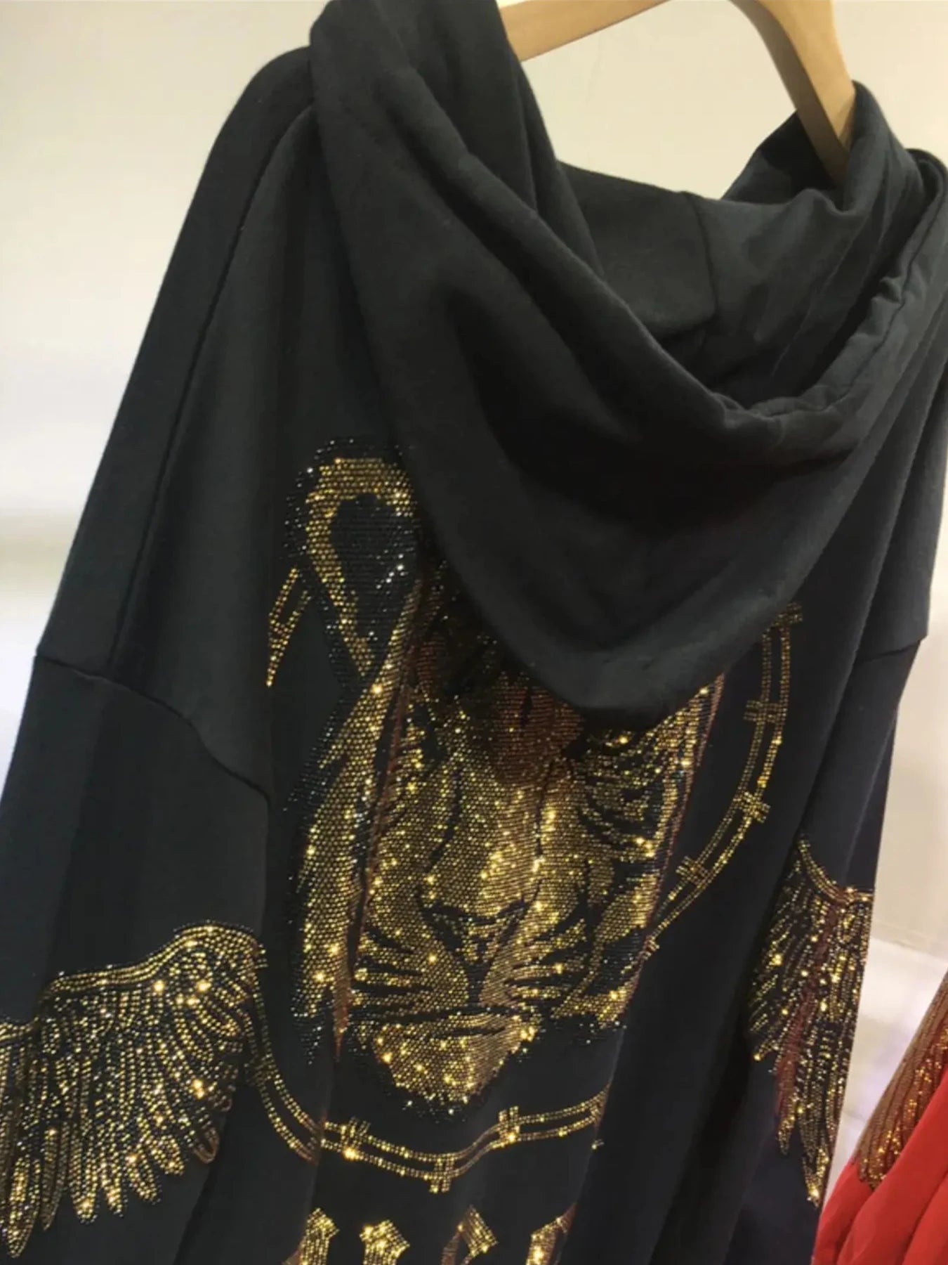 Hooded Zipper Hoodie Tiger Rhinestones Graphic With Pocket For Women