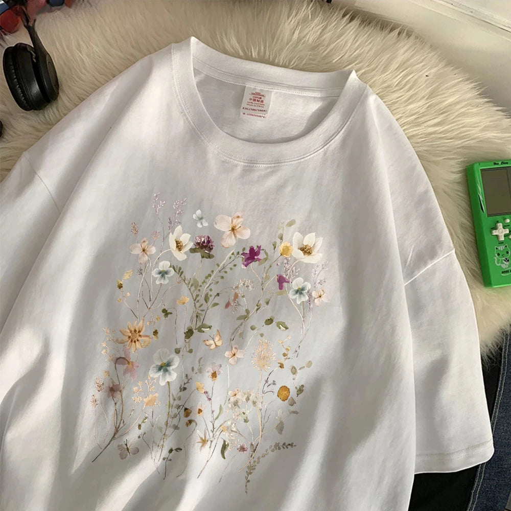 Teekossc Trend Cotton Womens Floral Print Short Sleeve Tee