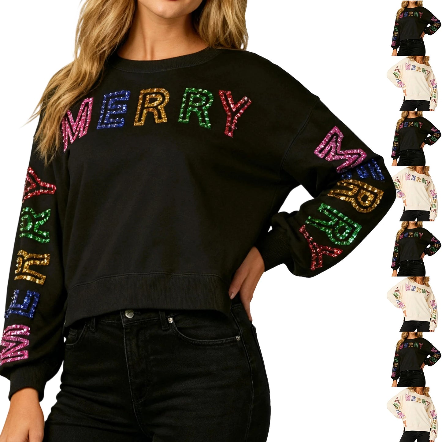 Loose Christmas Glitter Printed Sweatshirt For Women
