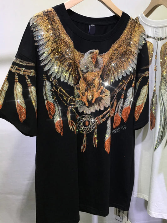 Clothing Graphic Eagle Rhinestone Tee Fit Short Sleeve