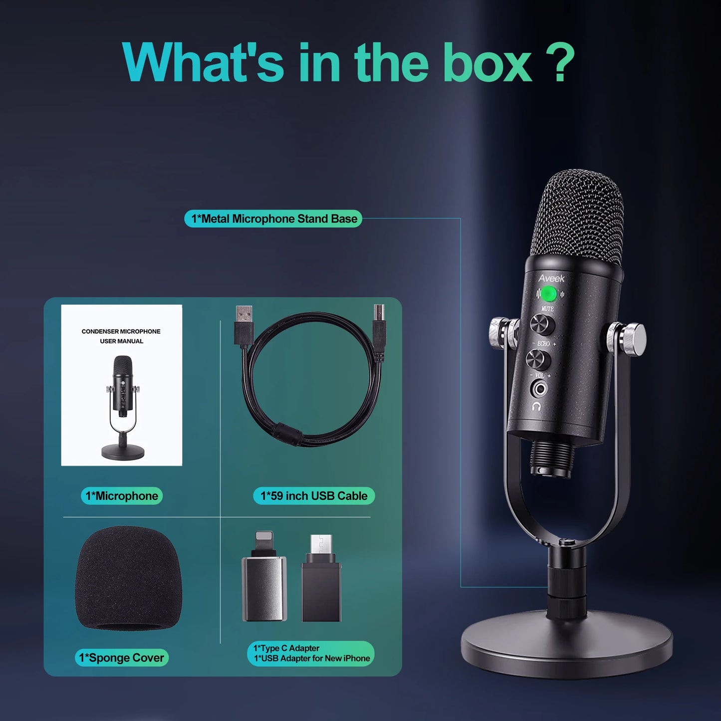 Aveek Mercase USB Condenser Microphone For PC PS4 PS5