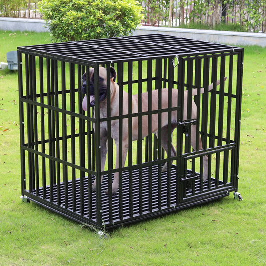 Bingopaw Heavy Duty Dog Cage With 3 Doors And Wheels