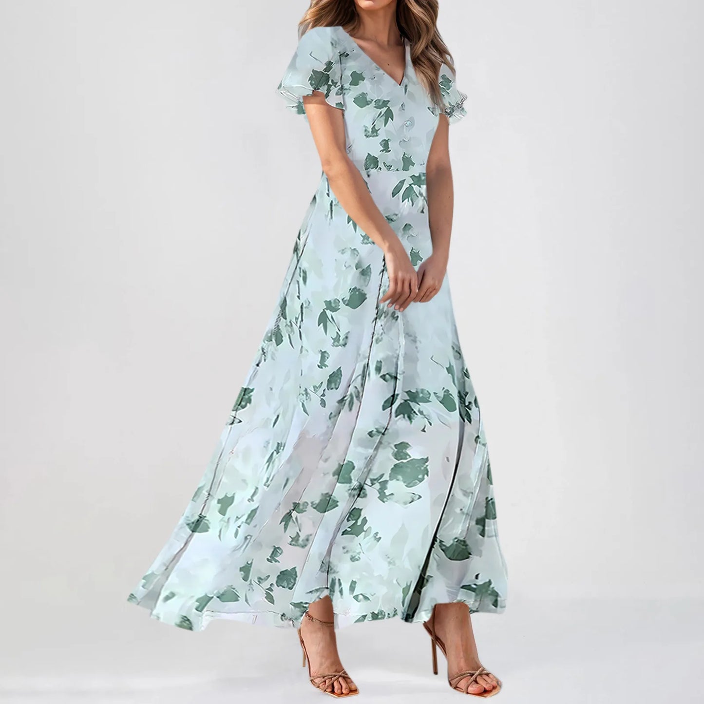 Closure Luxurious FloralPatterned Maxi Dress For Women Elegantly Evening Celebrations