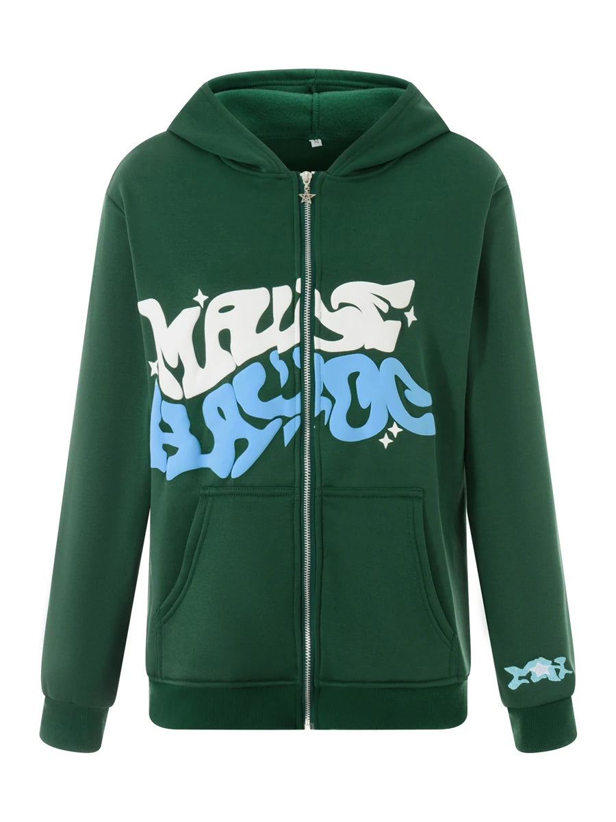 Hirigin Hooded Zip Front Sweatshirt With Pockets