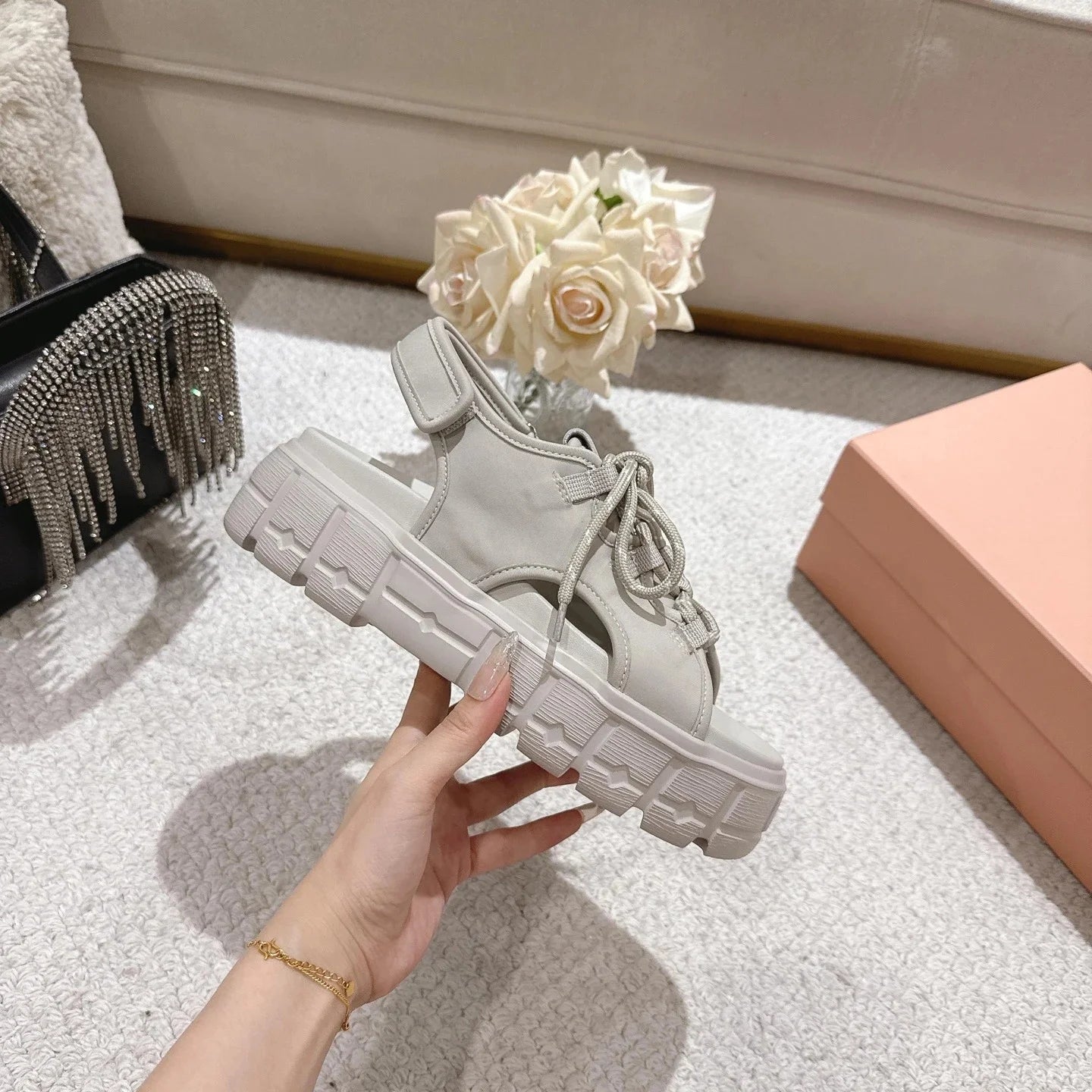 Guansiyao Women's Genuine Leather Sandals Platform Heels