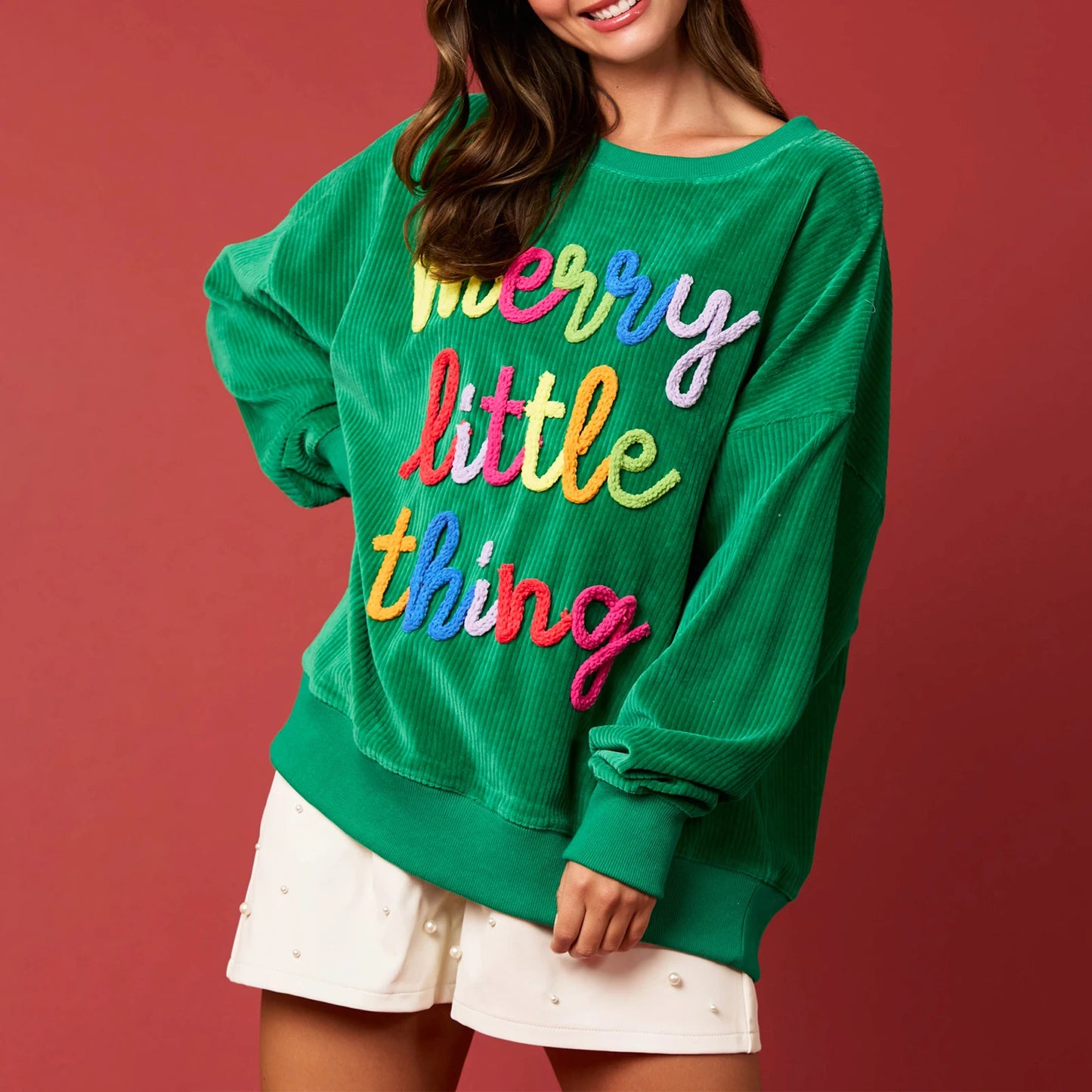 Hirigin Merry Christmas Sweatshirt Women Glitter Patch Crewneck