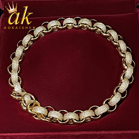 Aokaishen Circle Cuban Link Bracelet Men Copper Chain