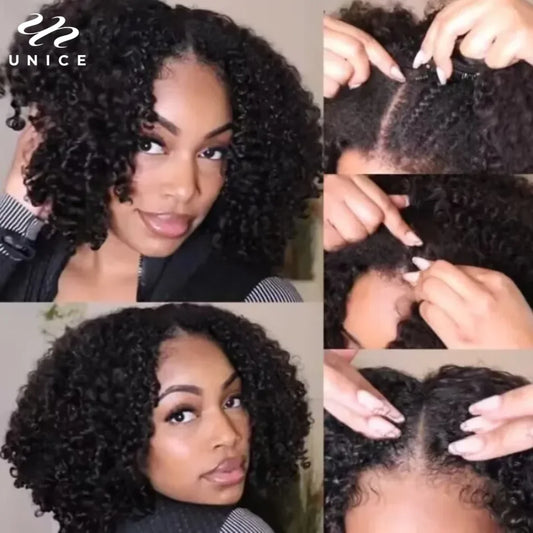 Unice Hair Kinky Curly V Part Wig U Part Upgrade Elastic