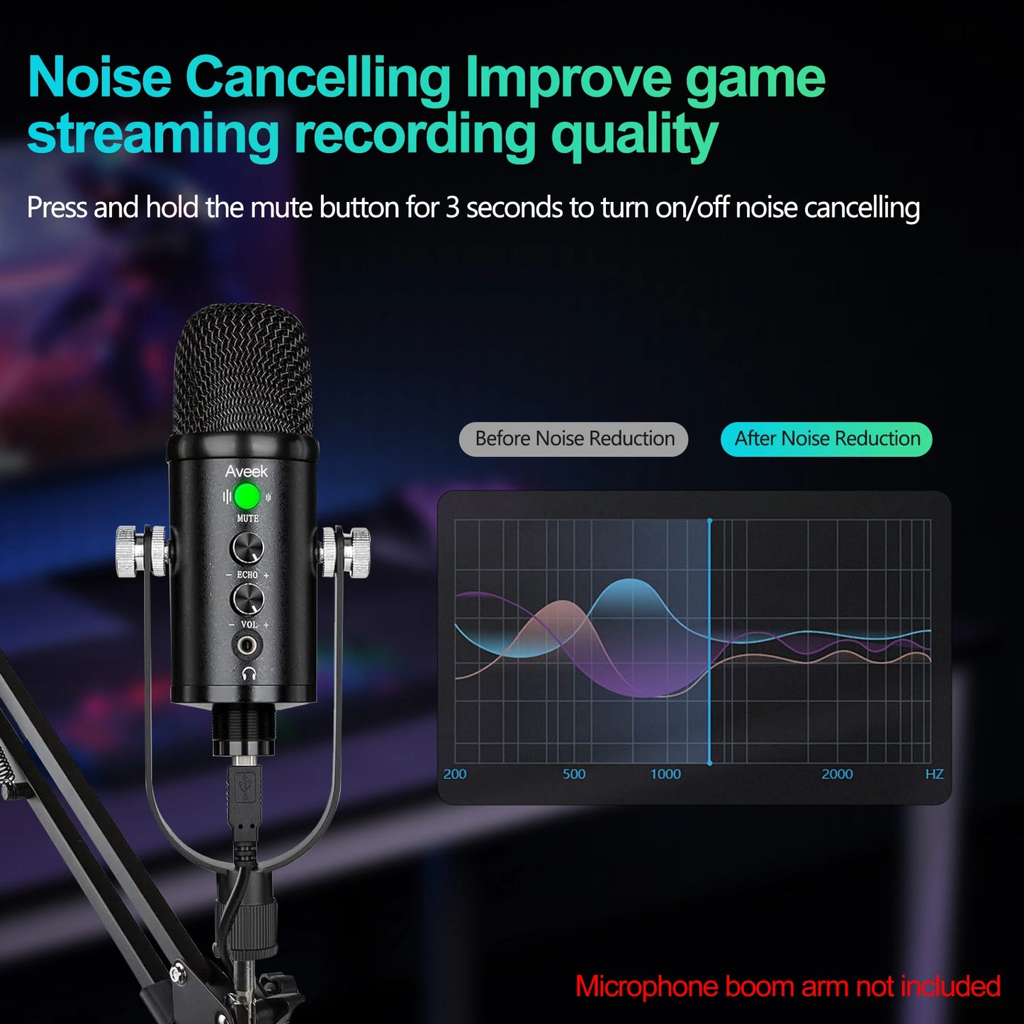 Aveek USB Condenser Microphone For PC PS4 PS5 Quick Mute