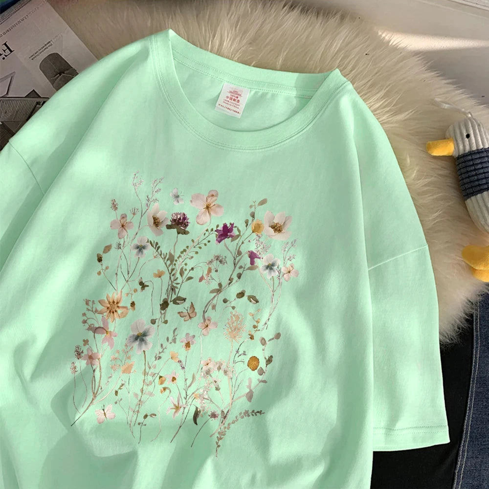 Teekossc Trend Cotton Womens Floral Print Short Sleeve Tee