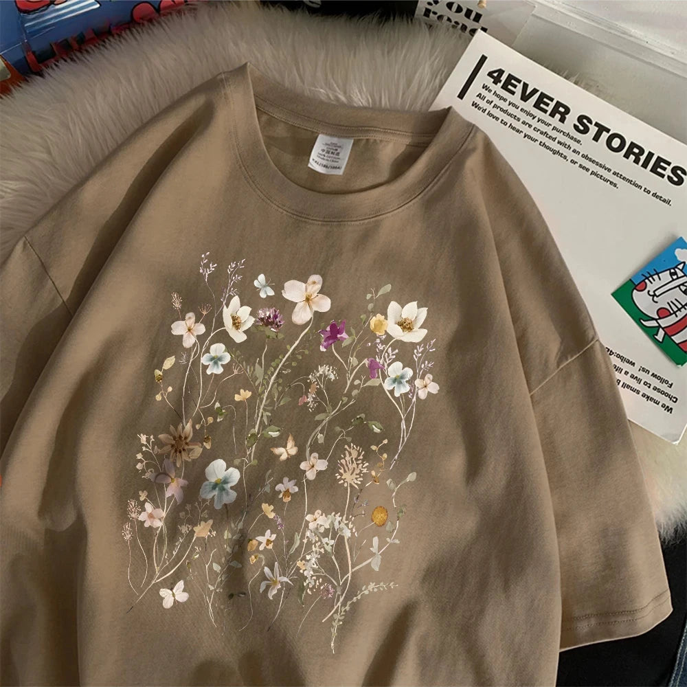 Teekossc Trend Cotton Womens Floral Print Short Sleeve Tee