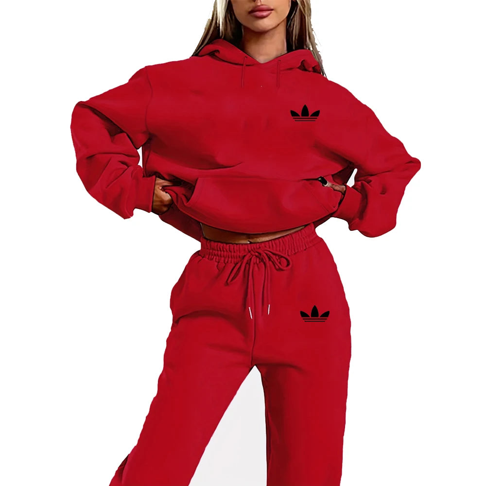 CN Letter Printed Women Hoodie Set Two Piece Plush Sweatshirt For Outdoors Casual