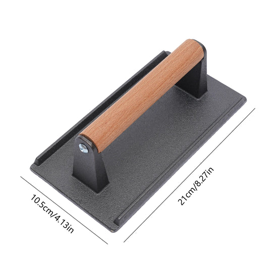 GrandAvenueStore Heavy Cast Iron Grill Press Wood Handle