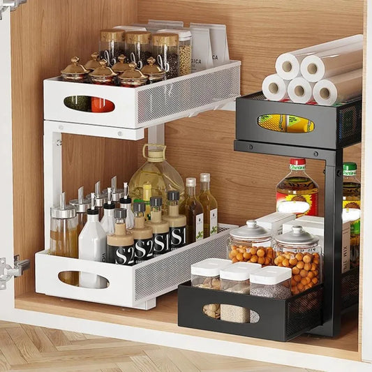HiMISSH Two Tier Under Sink Organizer With Pull Out Drawer
