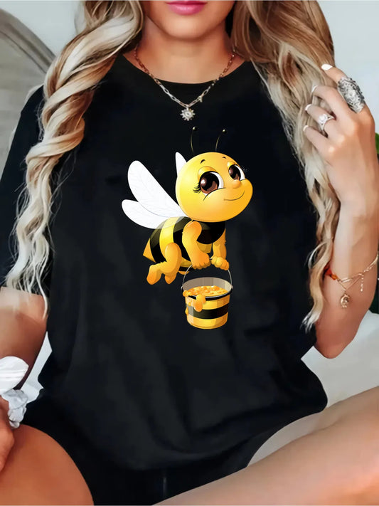 Zhejiang Bee Print Casual T Shirt Short Sleeve Round Neck
