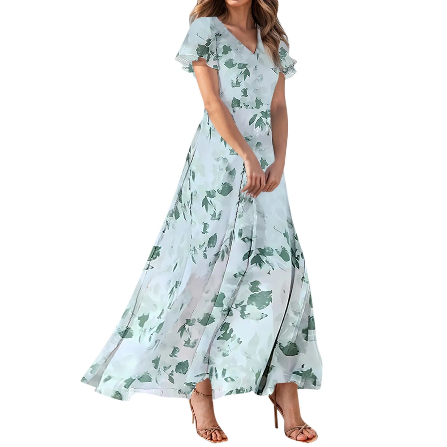 Closure Luxurious FloralPatterned Maxi Dress For Women Elegantly Evening Celebrations
