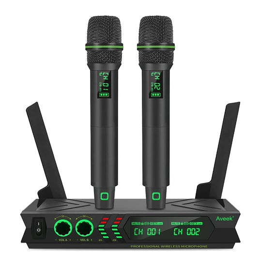 Aveek Wireless Microphone System Dual UHF Cordless Mics