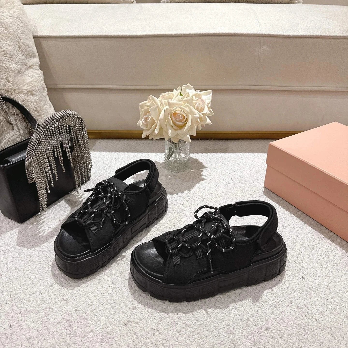 Guansiyao Women's Genuine Leather Sandals Platform Heels
