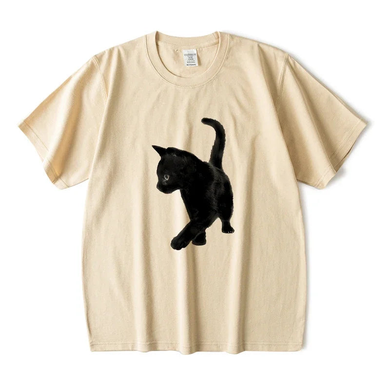 Harajuku Cat Print T Shirt Women Street Style Y2K Fashion