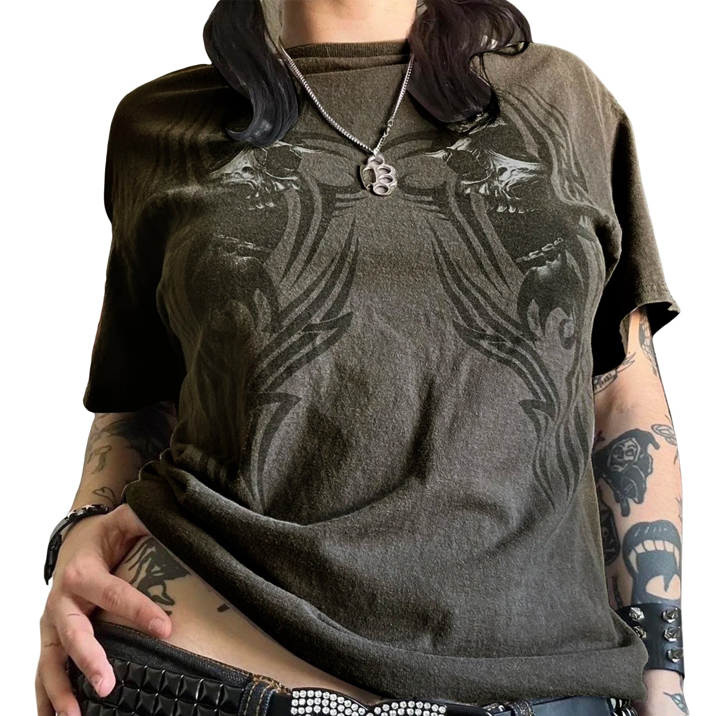 Hirigin Women Gothic Tops Printed Casual Short Sleeve Tee